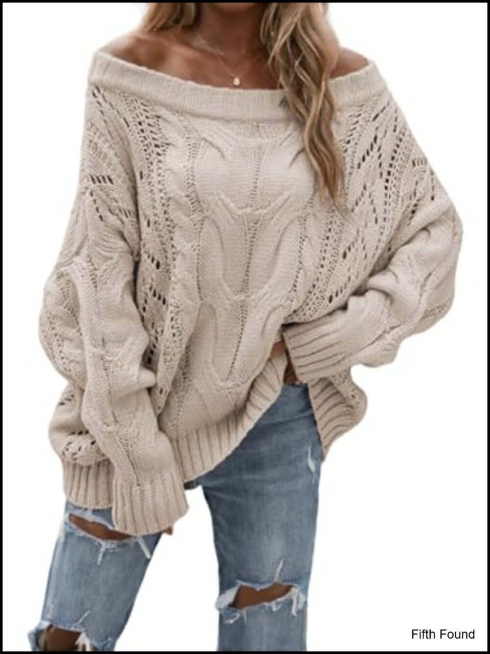 Womens Off The Shoulder Chunky Knit Sweater Oversized 100% Acrylic Pullover